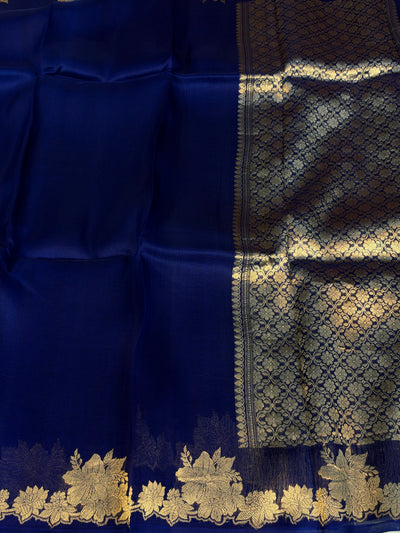 Pure handloom kora silk saree in Navy blue  colour