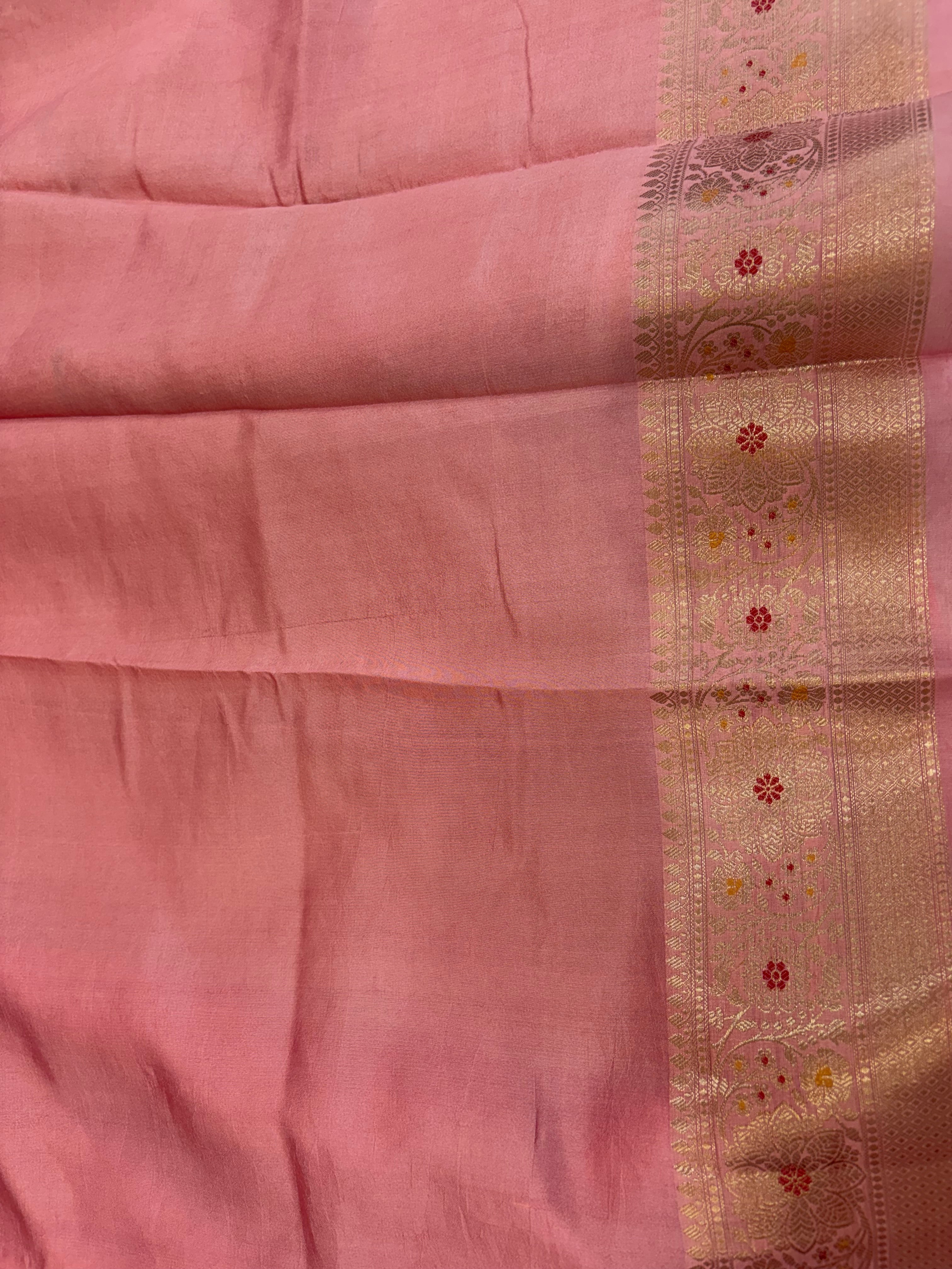 Pure raw mango saree in orange with peach colour combination