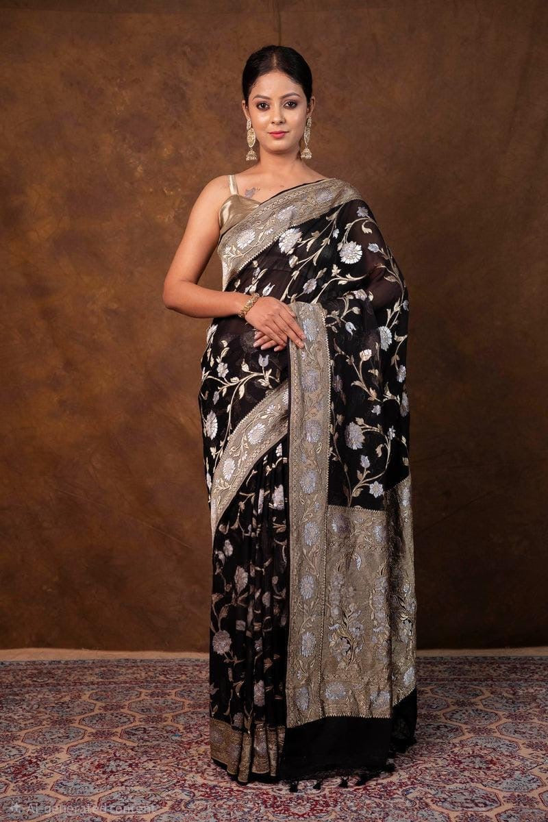 Premium Handcrafted Banarasi pure Georgette in black colour