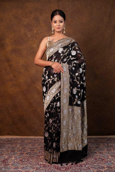 Premium Handcrafted Banarasi pure Georgette in black colour