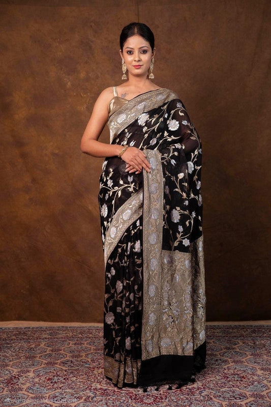 Premium Handcrafted Banarasi pure Georgette in black colour