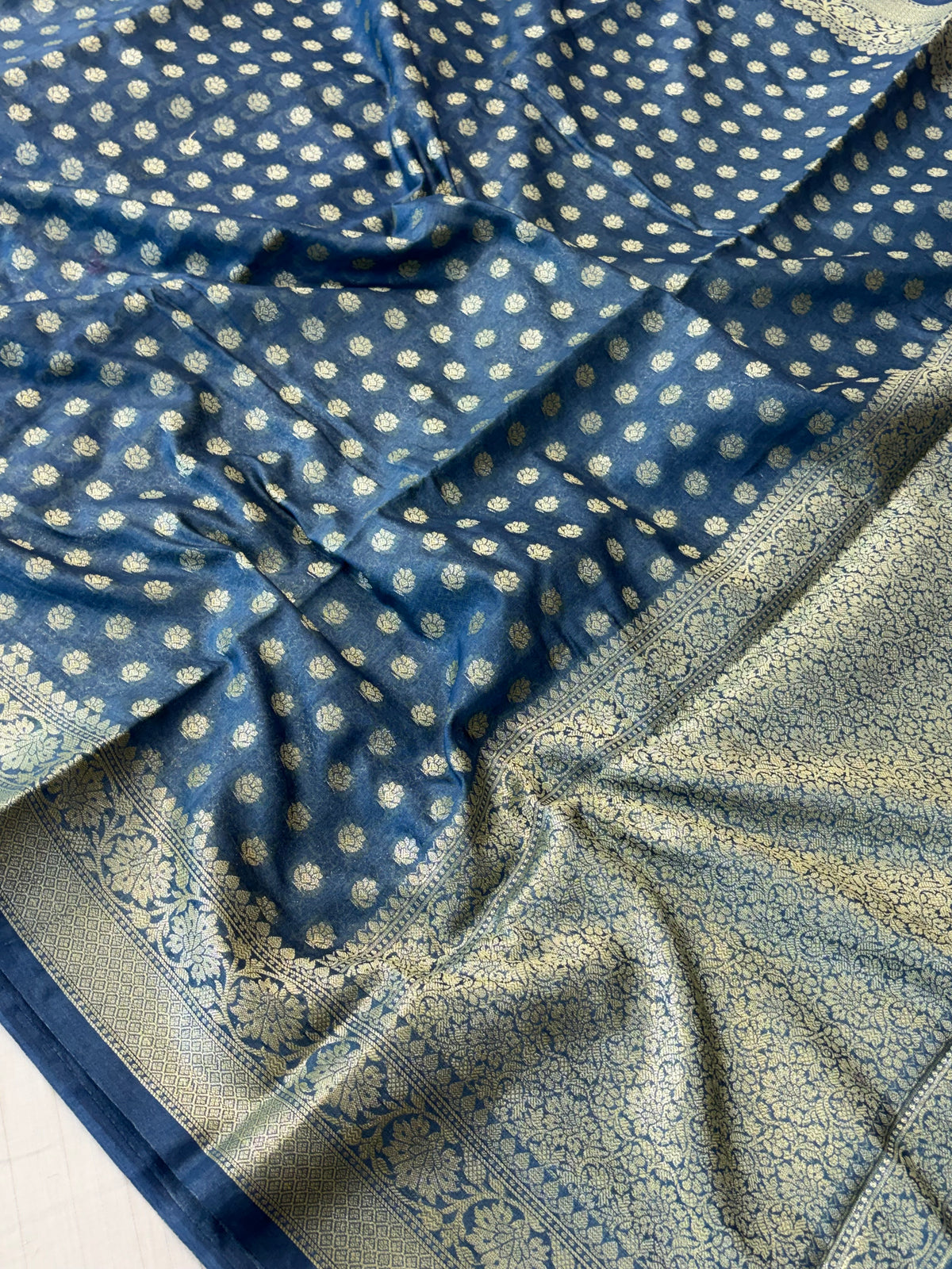 Banarasi georgette silk saree in Denim blue colour