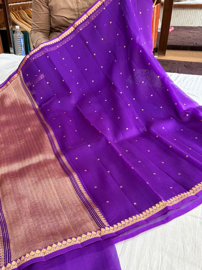 Pure handloom organza silk saree in purple colour