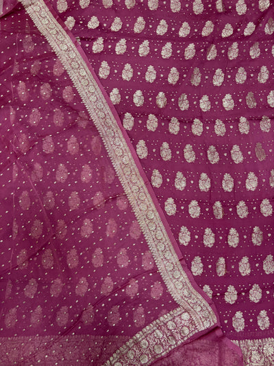 Pure khaddi chiffon suit in onion pink colour