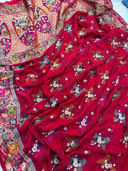 Premium Pure georgette silk sarees all over Multi Meenakari work with pure water zari wokr