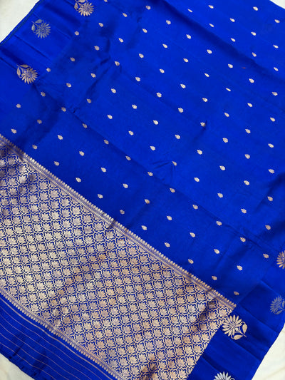 Pure raw mango saree in royal blue colour