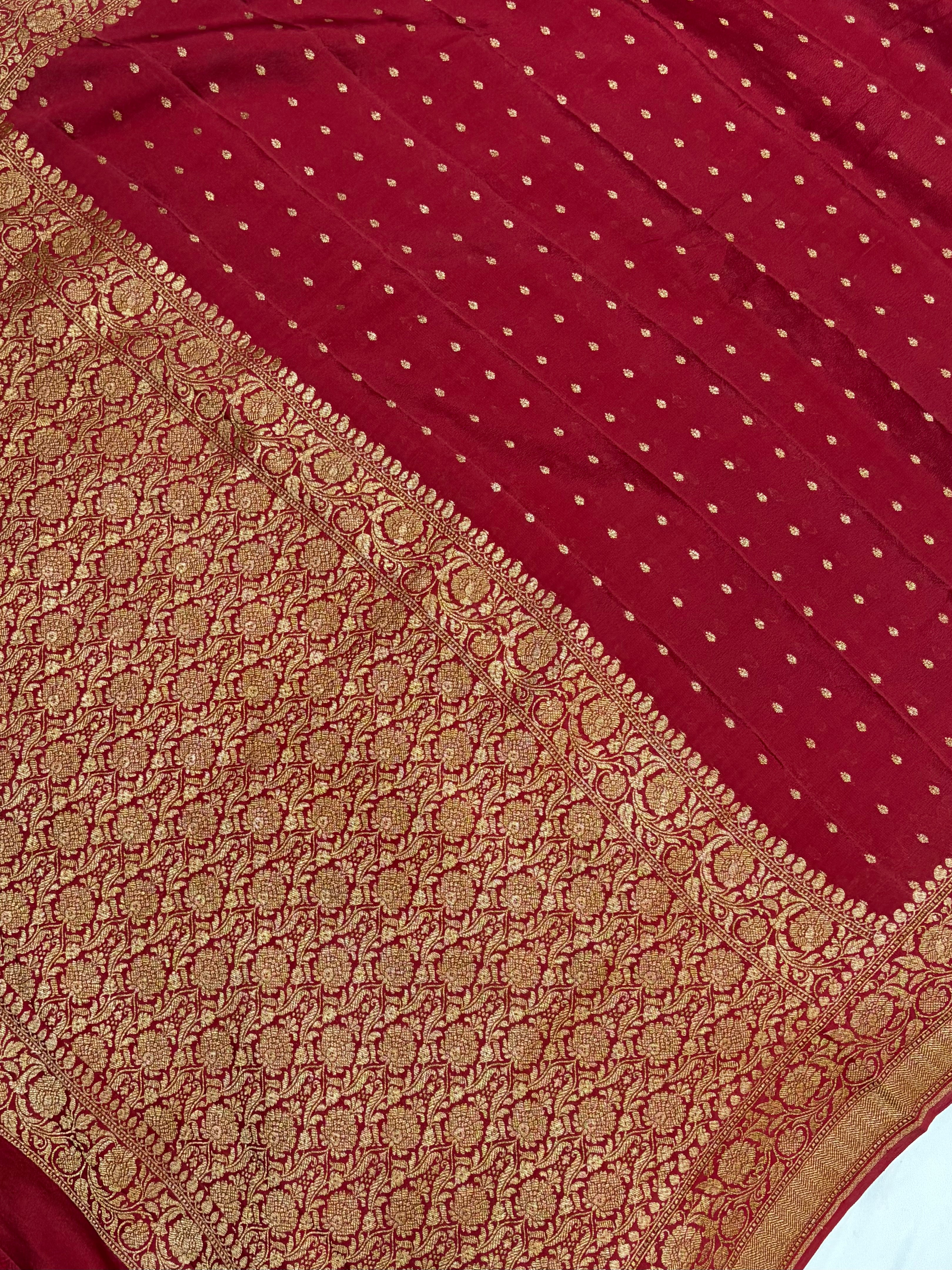 Pure khaddi crepe silk saree in maroon blue colour