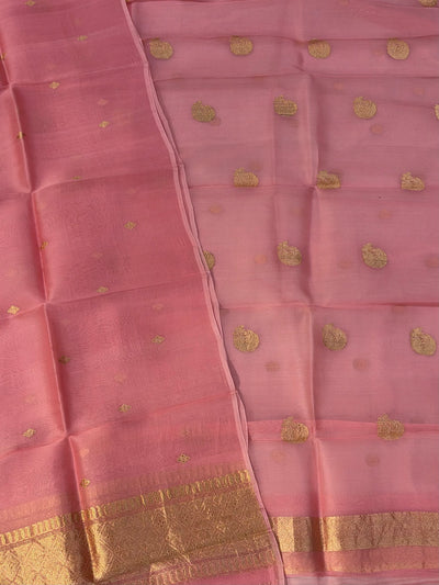 Pure Handloom Kora silk suit set in baby pink colour with meenakari work