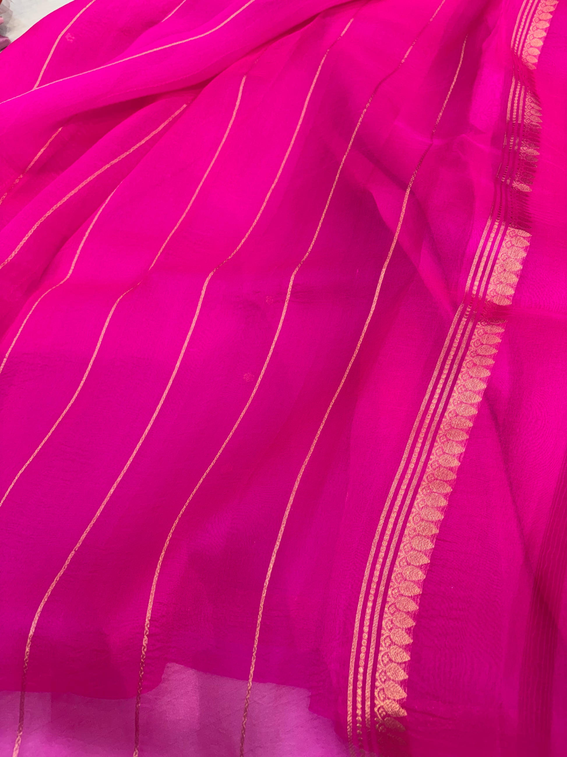 Pure handloom organza silk saree in Rani Pink colour