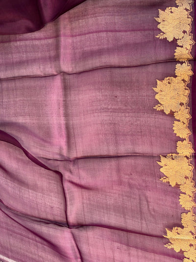 Pure handloom Kora silk saree in wine colour