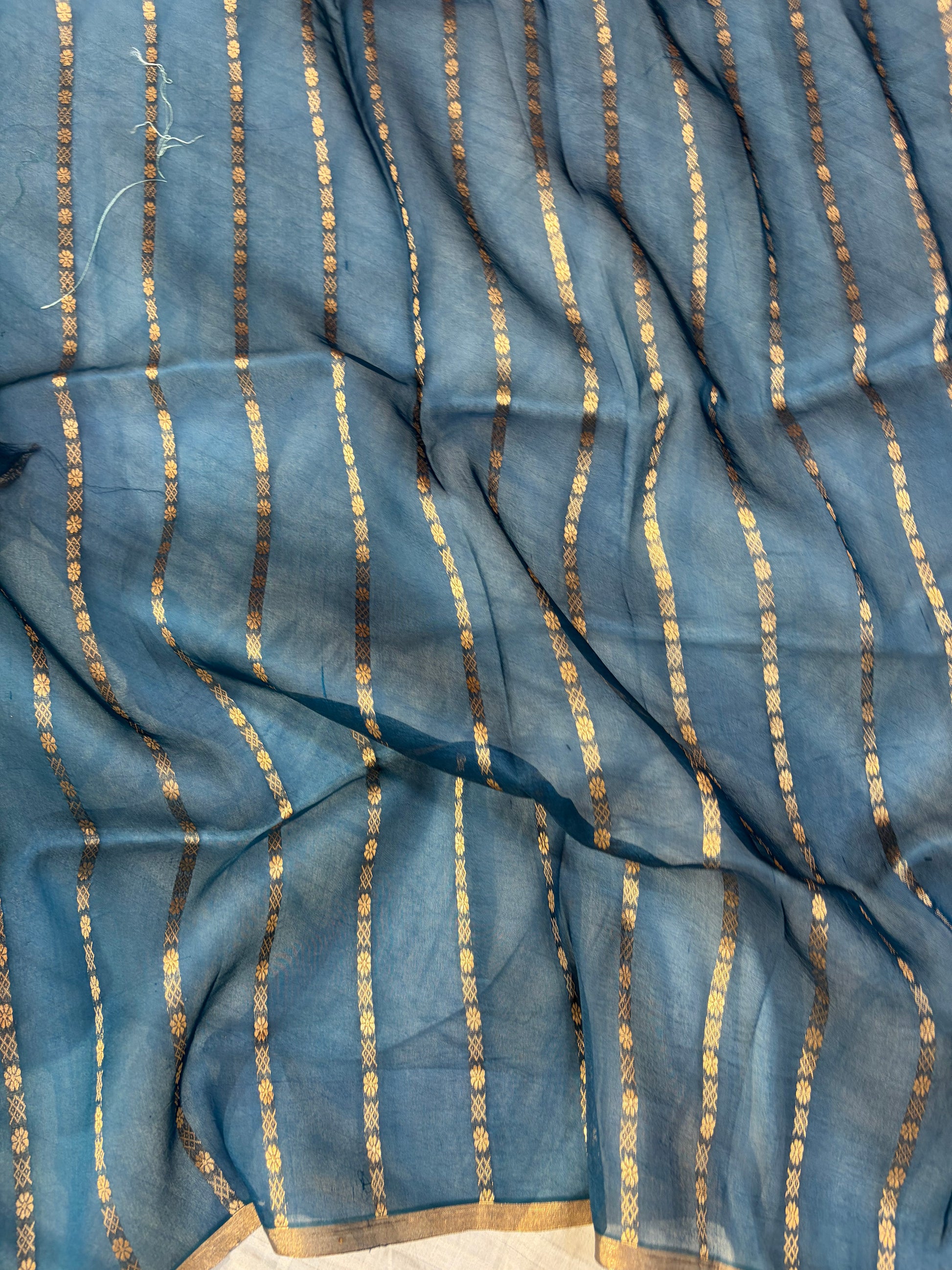 Pure handloom organza silk saree in beautiful midnight blue colour