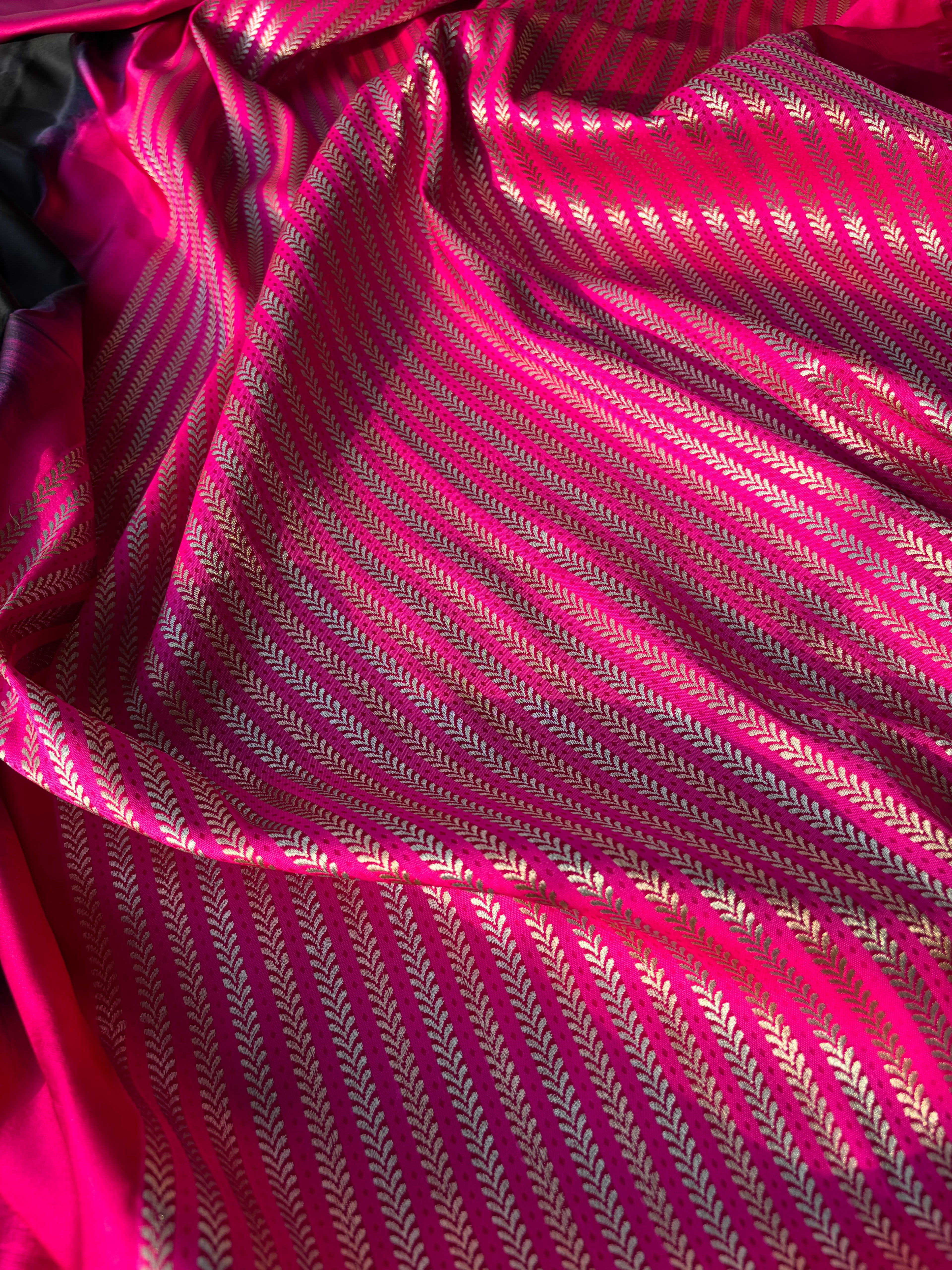 Banarasi Mashru silk saree in black with pink border