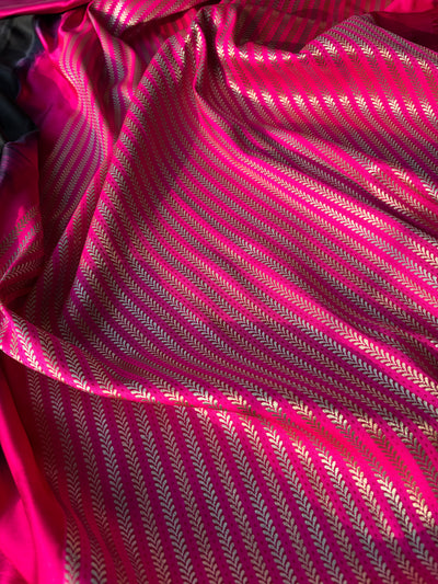 Banarasi Mashru silk saree in black with pink border