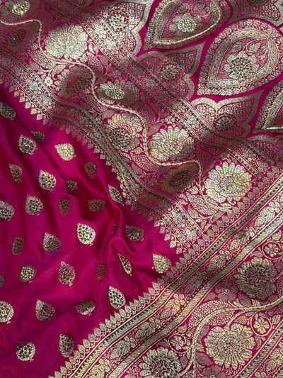 Bridal Banarasi satin Katan silk sarees in Rani pink colour with all over Swarovski work