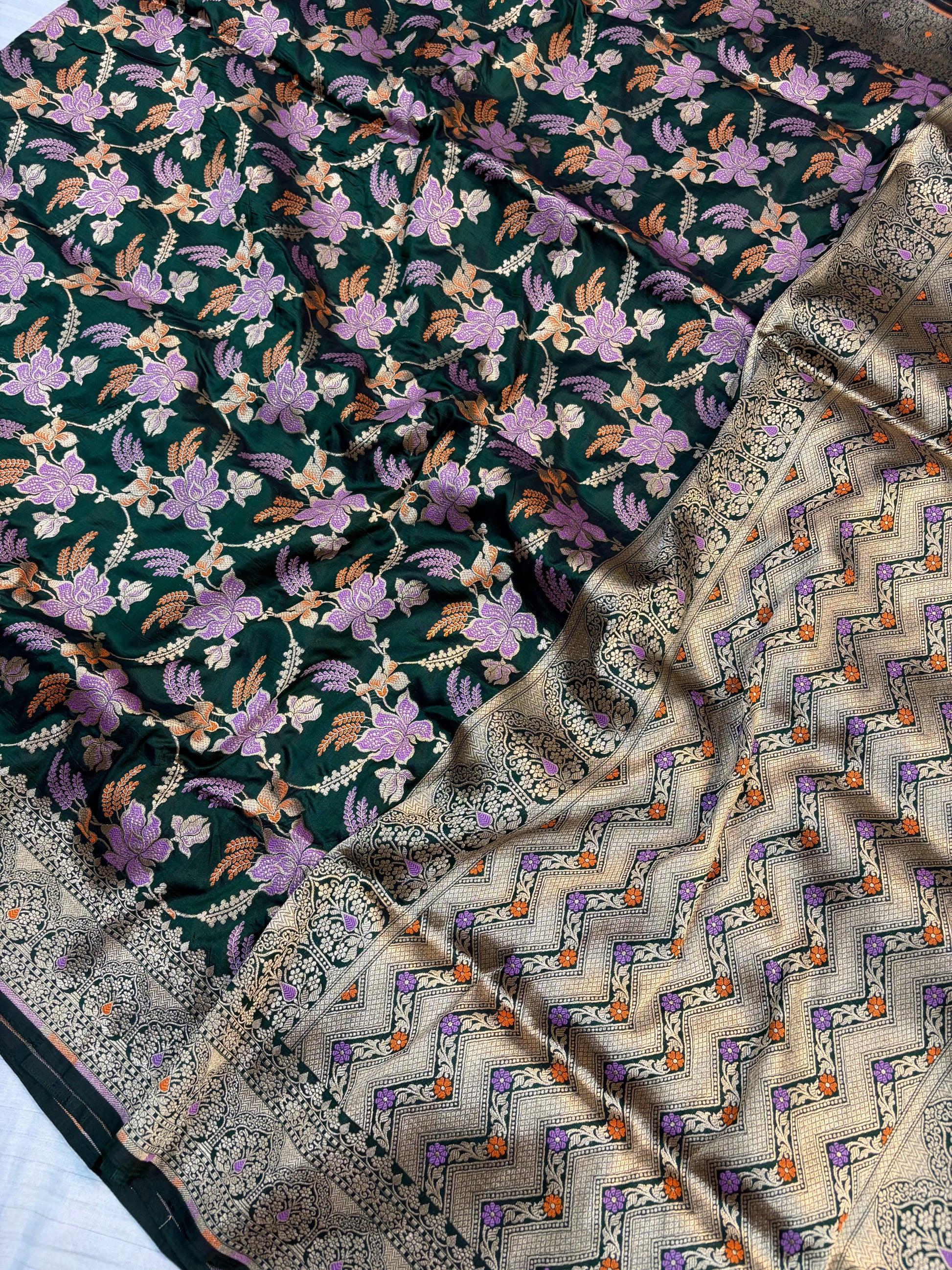 Beautiful Premium katan silk saree in bottle green colour