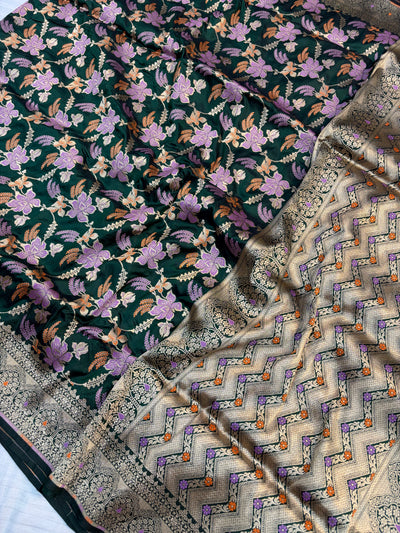 Beautiful Premium katan silk saree in bottle green colour