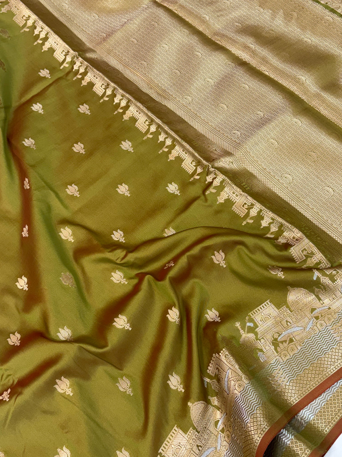 Banarasi soft katan silk saree in Mehandi colour