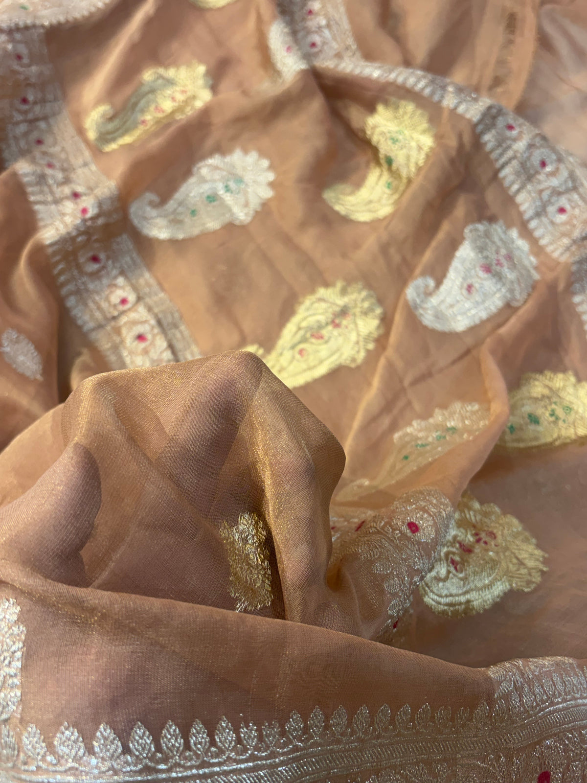 PURE KHADDI TISSUE SILK SAREE IN CHIKU COLOUR