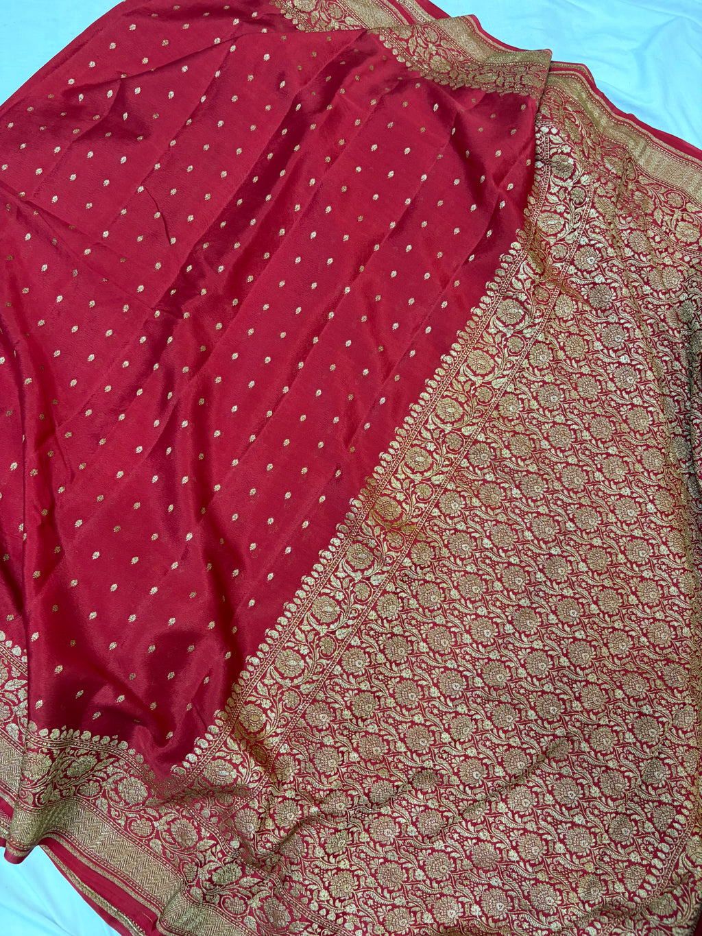 Pure khaddi crepe silk saree in red colour