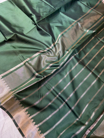 Banarasi soft silk saree in bottle  green colour