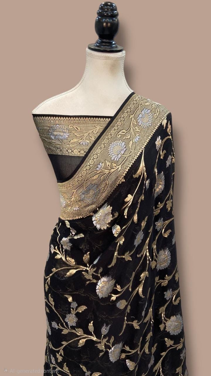 Premium Handcrafted Banarasi pure Georgette in black colour