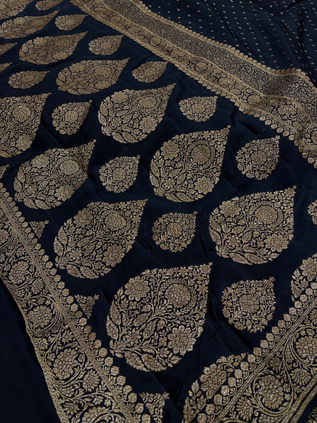 Pure khaddi crepe silk saree in black colour