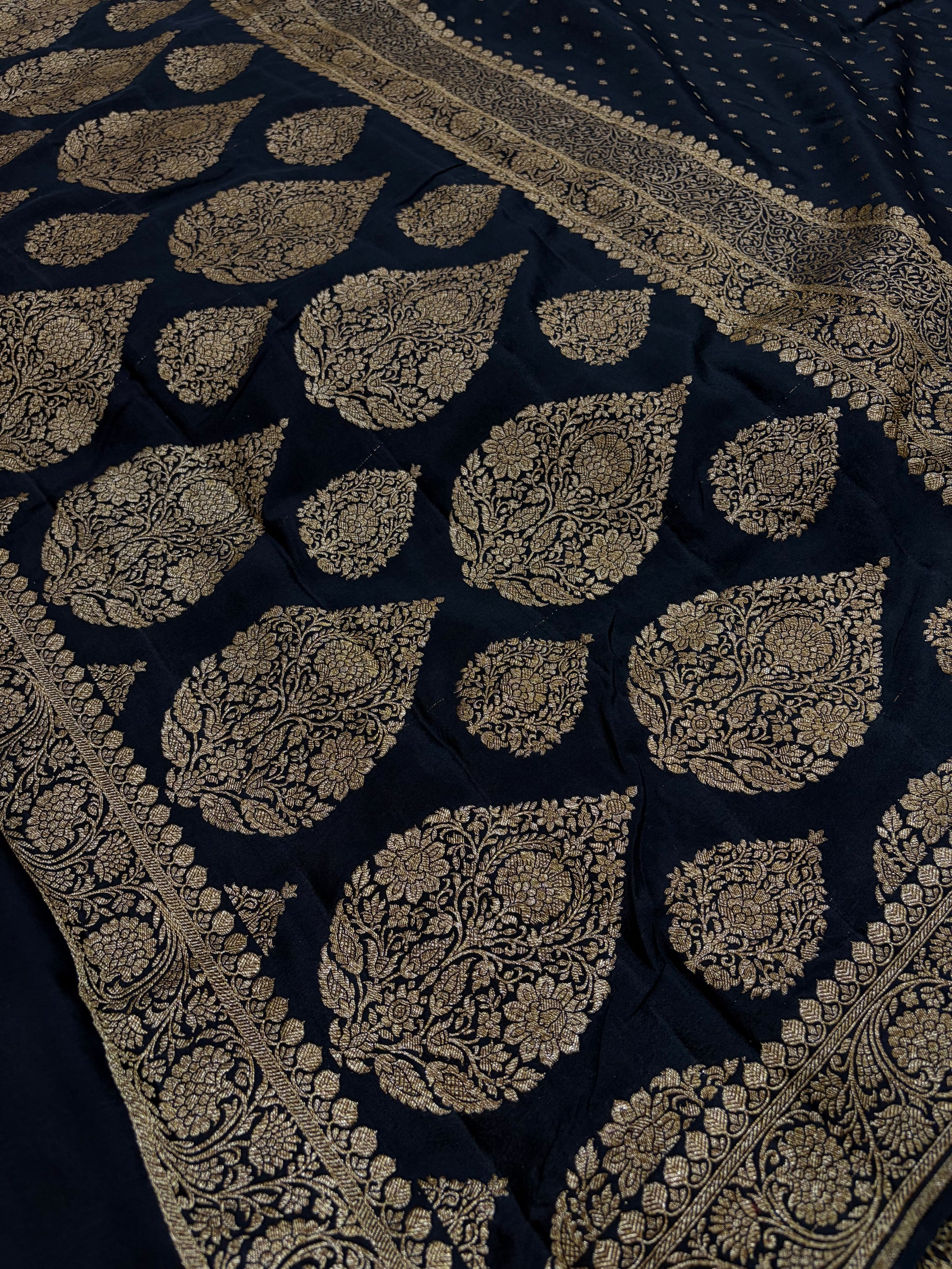 Pure khaddi crepe silk saree in black colour