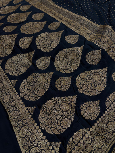 Pure khaddi crepe silk saree in black colour
