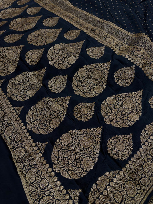 Pure khaddi crepe silk saree in black colour