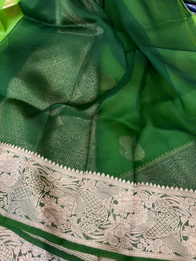 Pure handloom organza silk saree in green colour