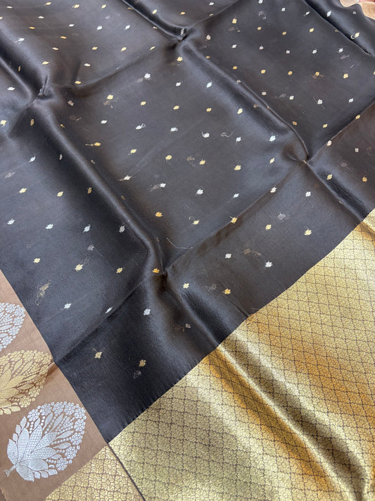 Pure handloom organza silk saree in dark brown colour