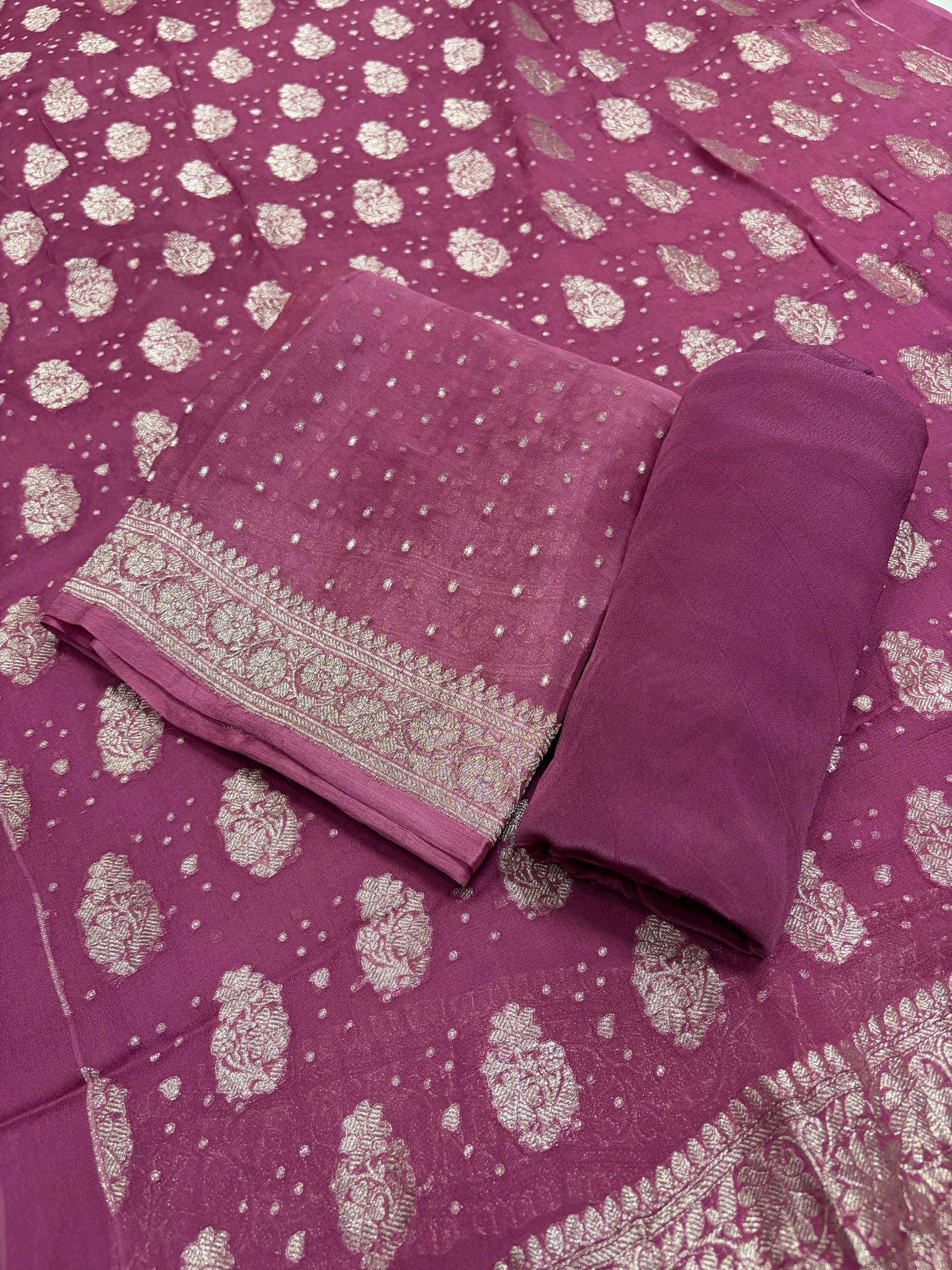Pure khaddi chiffon suit in onion pink colour