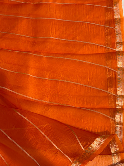Pure handloom kora silk saree in rust orange colour