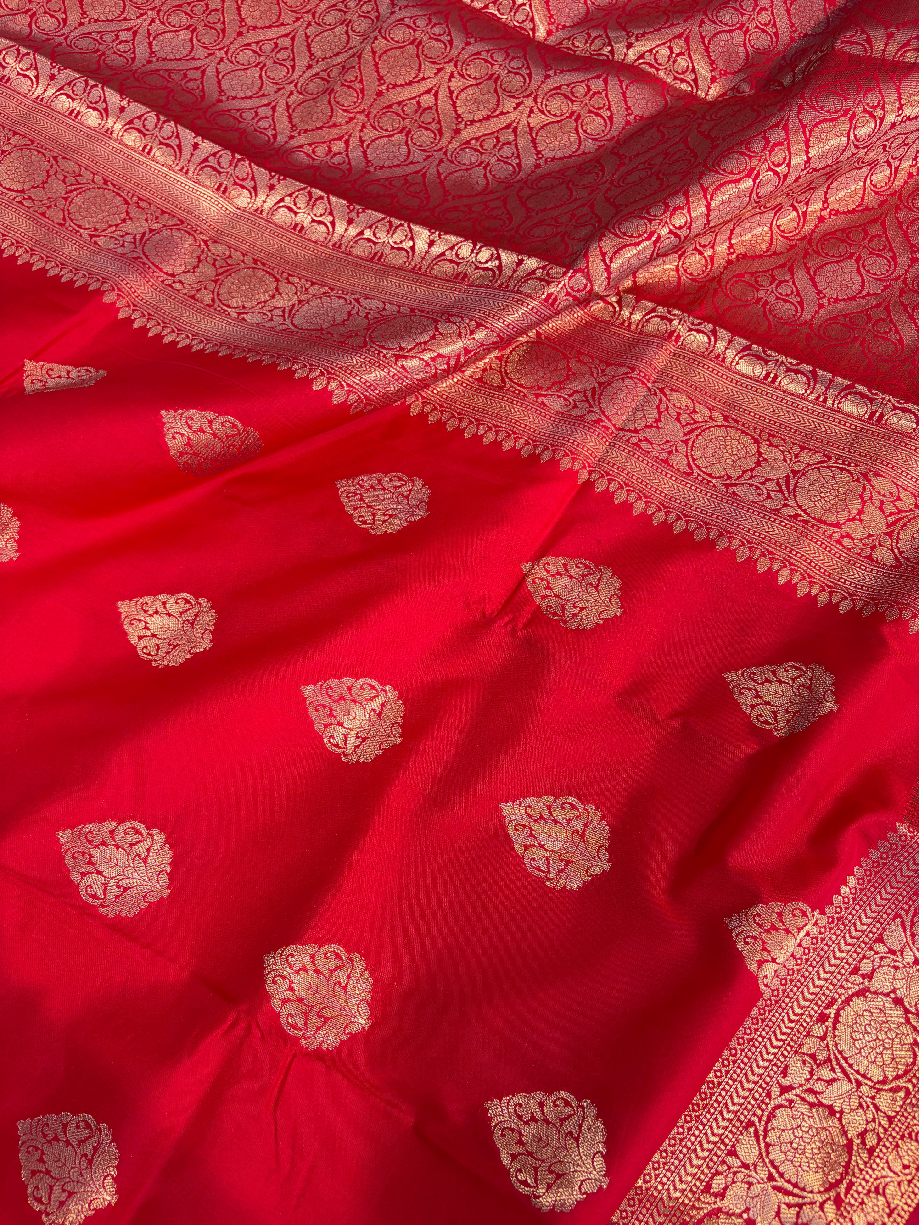 Banarasi mulberry katan silk saree in beautiful Red colour