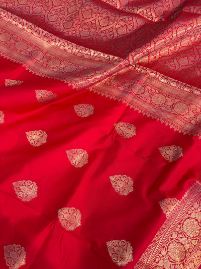 Banarasi mulberry katan silk saree in beautiful Red colour