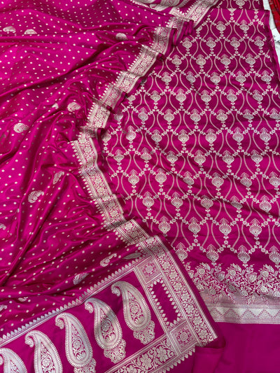 Beautiful Banarasi Mashru silk suit in Dark Rani colour