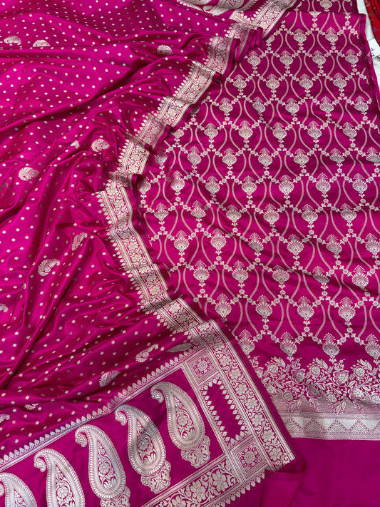 Beautiful Banarasi Mashru silk suit in Dark Rani colour