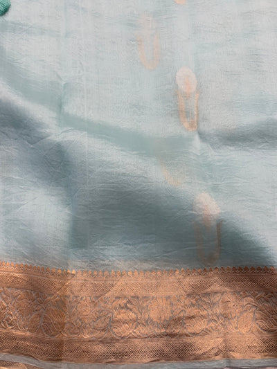Pure handloom Kora silk saree in sea green colour