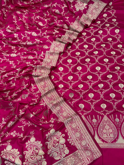 Beautiful Banarasi Mashru silk suit in Dark Rani colour