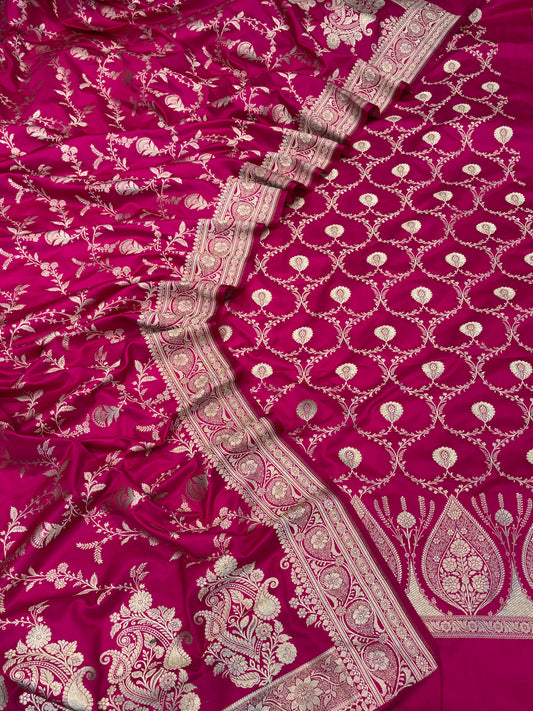 Beautiful Banarasi Mashru silk suit in Dark Rani colour