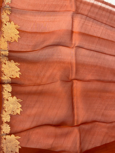 Pure handloom Kora silk saree in Rust orange colour