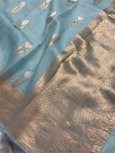 Pure handloom Kora silk saree in sea green colour