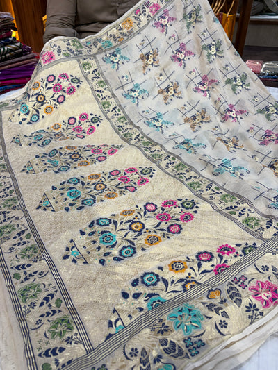 Banarasi pure Tussar Georgette silk saree with multiple meenakari work