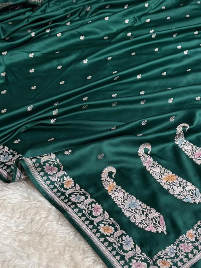 Beautiful Mashru silk saree in peacock blue colour