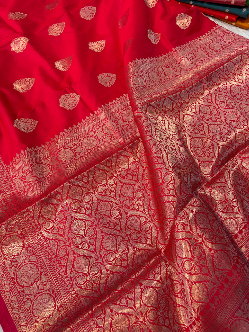 Banarasi mulberry katan silk saree in beautiful Red colour