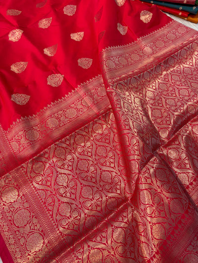 Banarasi mulberry katan silk saree in beautiful Red colour