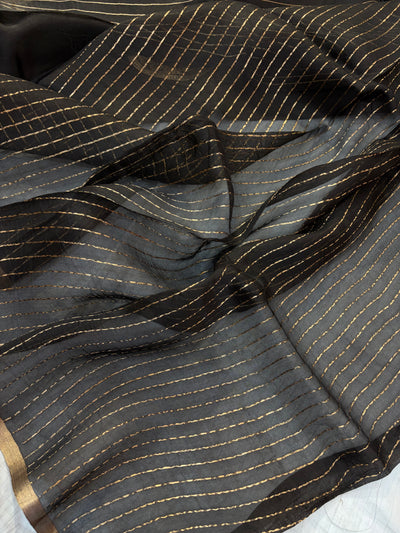 Pure handloom organza saree in black colour