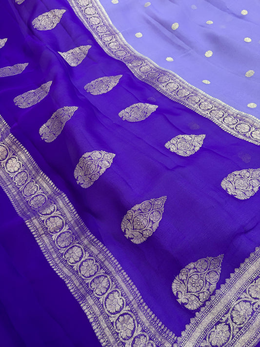 PURE KHADDI CHIFFON SILK SAREE IN DUAL COLOUR