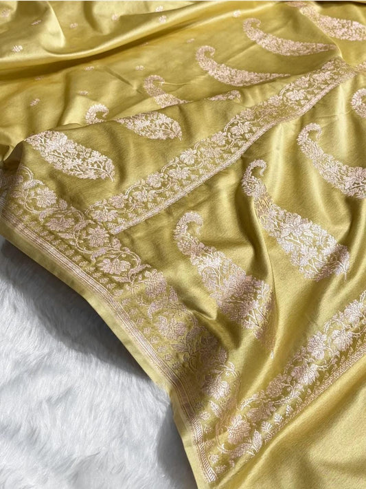 Beautiful Mashru silk saree in light olive green colour