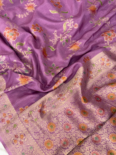Levender rosy jaal georgette silk Banarasi saree